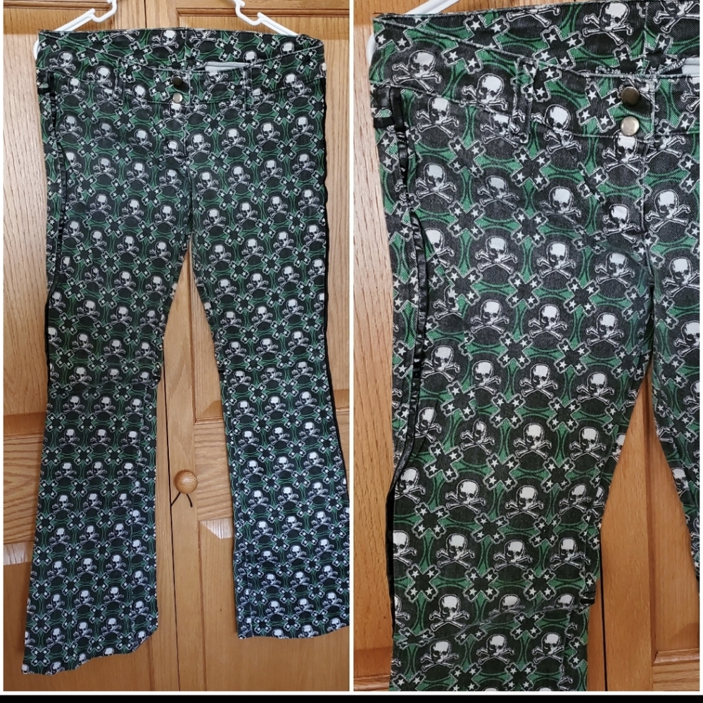 Lip Service Vintage BREWSKI Jeans Pants 2000 Y2K size medium RARE Skulls Green